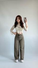 Jennifer Wide Leg Pantolon Kahve Tintli