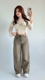 Jennifer Wide Leg Pantolon Kahve Tintli
