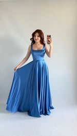 Julia Kare Yaka Saten Abiye İndigo 