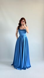 Julia Kare Yaka Saten Abiye İndigo 