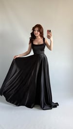 Julia Kare Yaka Saten Abiye Siyah 