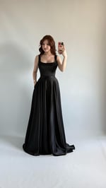 Julia Kare Yaka Saten Abiye Siyah 