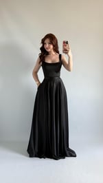 Julia Kare Yaka Saten Abiye Siyah 