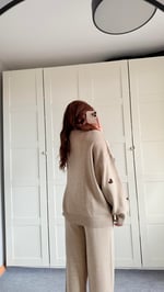 Kahverengi Minik Kalp İşlemeli Kahverengi Triko Takım 
