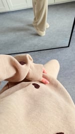 Kahverengi Minik Kalp İşlemeli Kahverengi Triko Takım 