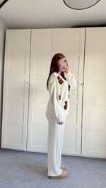 Kahverengi Minik Teddy Beyaz Triko Takım 