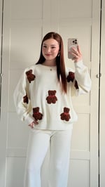 Kahverengi Minik Teddy Beyaz Triko Takım 
