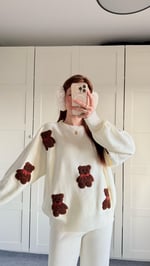 Kahverengi Minik Teddy Beyaz Triko Takım 