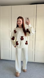 Kahverengi Minik Teddy Beyaz Triko Takım 