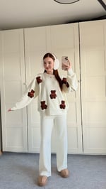 Kahverengi Minik Teddy Beyaz Triko Takım 