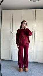 Kahverengi Minik Teddy Bordo Triko Takım 