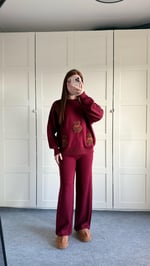 Kahverengi Minik Teddy Bordo Triko Takım 