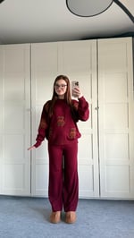 Kahverengi Minik Teddy Bordo Triko Takım 