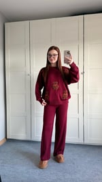 Kahverengi Minik Teddy Bordo Triko Takım 