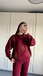 Kahverengi Minik Teddy Bordo Triko Takım 
