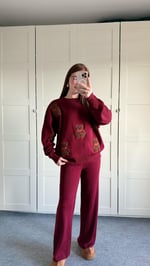 Kahverengi Minik Teddy Bordo Triko Takım 