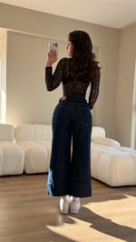 Kalın Paça Çımalı Pantolon Mavi