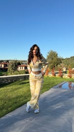 Kamuflaj Crop Takim Sarı 
