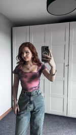 Kare Yaka Batik Füme Pembe Crop