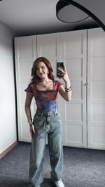 Kare Yaka Batik Turuncu Lacivert Crop