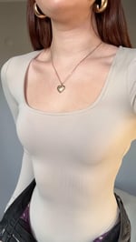 Kare Yaka Bodysuit Uzun Kol Bej