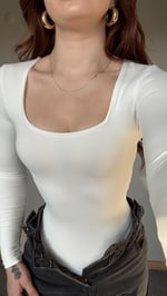 Kare Yaka Bodysuit Uzun Kol Beyaz