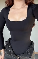 Kare Yaka Bodysuit Uzun Kol Siyah