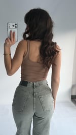 Kare Yaka Kalın Askılı Bodysuit Vizon