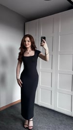 Kare Yaka Kısa Kol Füme Elbise 