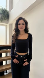 Kare Yaka Sandy Uzun Kollu Crop Lacivert