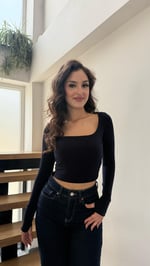 Kare Yaka Sandy Uzun Kollu Crop Lacivert