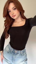 Kare Yaka Uzun Kol Bluz Siyah