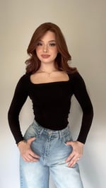 Kare Yaka Uzun Kol Bluz Siyah