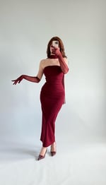 Karen Tül Eldiven Ve Fular Elbise Bordo