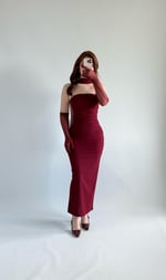 Karen Tül Eldiven Ve Fular Elbise Bordo
