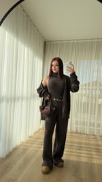 Karla Üçlü Triko Takım Kahverengi 