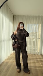 Karla Üçlü Triko Takım Kahverengi 