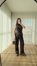 Karla Üçlü Triko Takım Kahverengi 