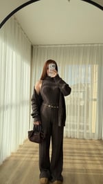 Karla Üçlü Triko Takım Kahverengi 