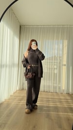 Karla Üçlü Triko Takım Kahverengi 