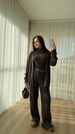 Karla Üçlü Triko Takım Kahverengi 