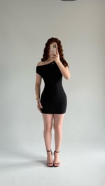 Kayık Yaka Mini Elbise Siyah