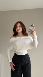 Kayık Yaka Salaş Basıc Bluz Beyaz