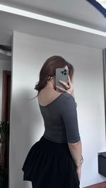 Kayık Yaka Yarım Kol Gri Bluz 