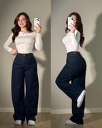 Kemer Yoğun Taşlı Wide-Leg Pantolon Lacivert