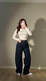 Kemer Yoğun Taşlı Wide-Leg Pantolon Lacivert