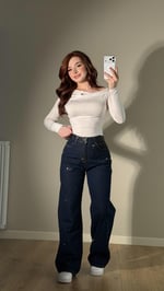 Kemer Yoğun Taşlı Wide-Leg Pantolon Lacivert