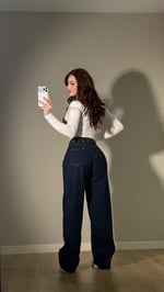 Kemer Yoğun Taşlı Wide-Leg Pantolon Lacivert