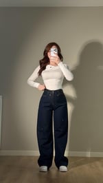 Kemer Yoğun Taşlı Wide-Leg Pantolon Lacivert