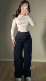 Kemer Yoğun Taşlı Wide-Leg Pantolon Lacivert